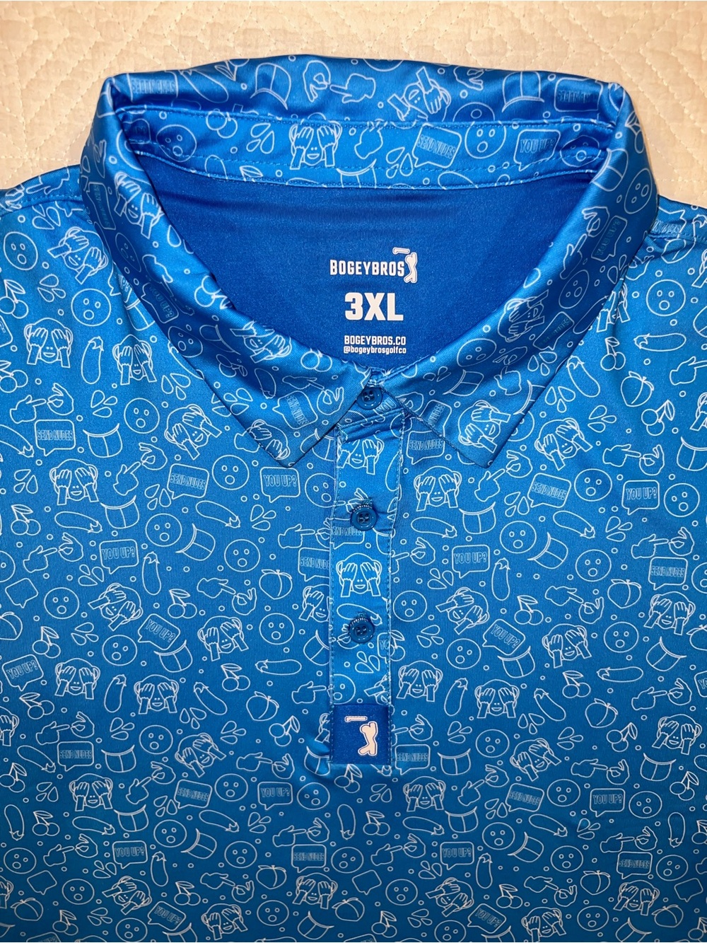 Bogey Bros Risky Texts Men’s 3XL Blue White Performance Golf Polo Shirt